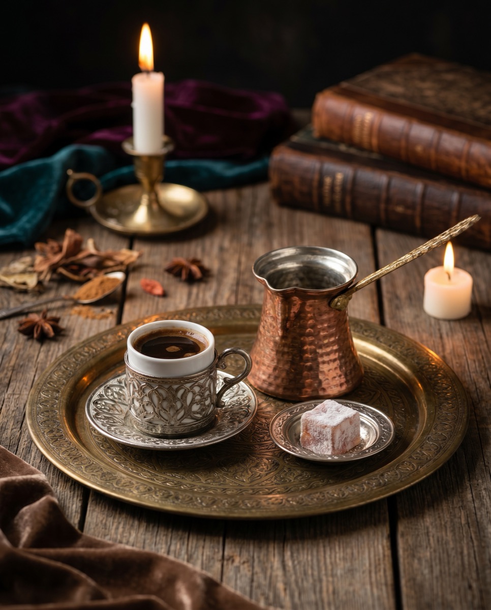 Traditional Turkish coffee brewing